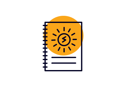 comprehensive solar health report icon - solar health check - report binder icon with a sun and a lightning bolt on the cover.