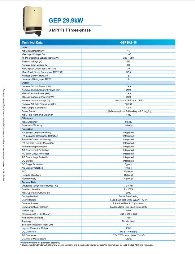 GE Three Phase 29.9kW Inverter – 3MPPT
