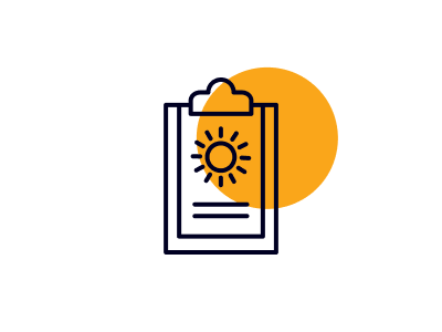 Identification of issues icon - solar health check - sun on a clipboard