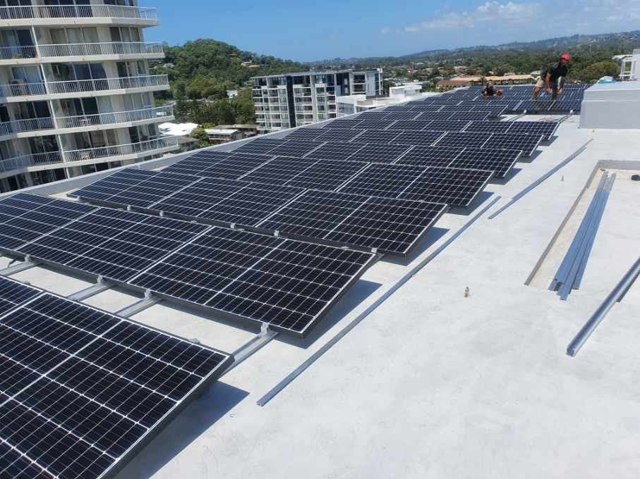 A large commercial rooftop solar array installed by UV Power