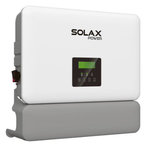 SolaX X1-VAST single phase hybrid inverter: a white wall-mounted unit with the SolaX logo, a small display and a grey wiring cover underneath