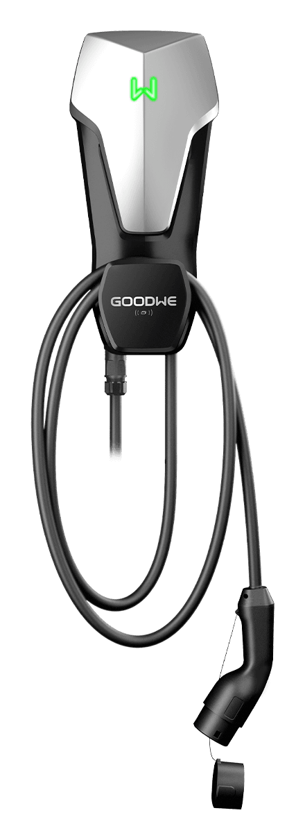 GoodWe HCA G2 home EV charger with its tethered Type 2 cable looped over the holder