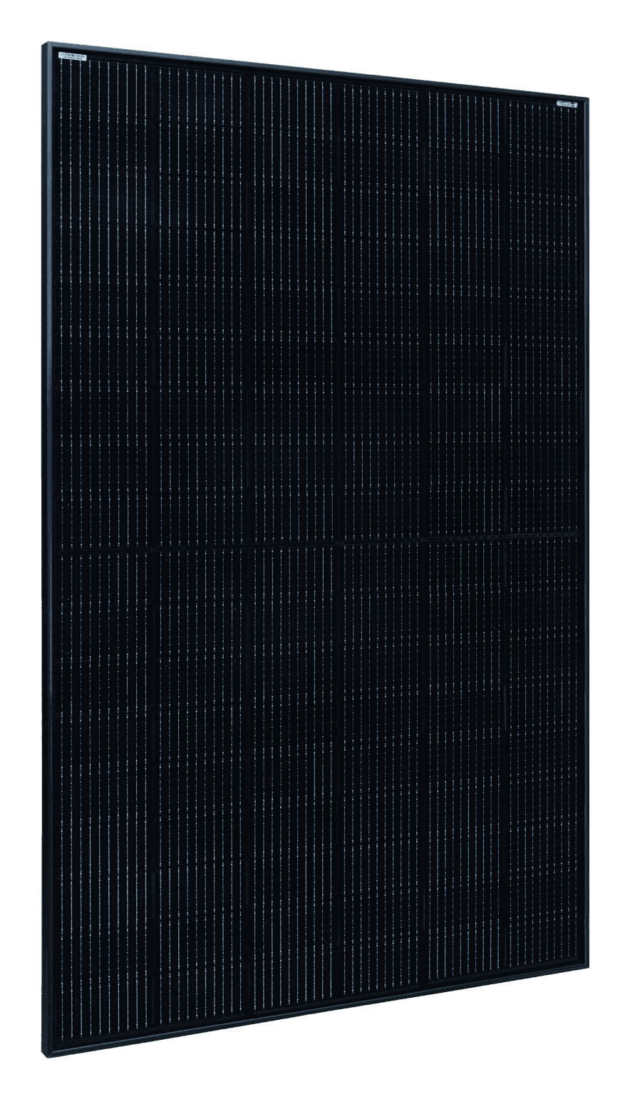 AE Solar Meteor all-black double-glass solar panel, angled front view