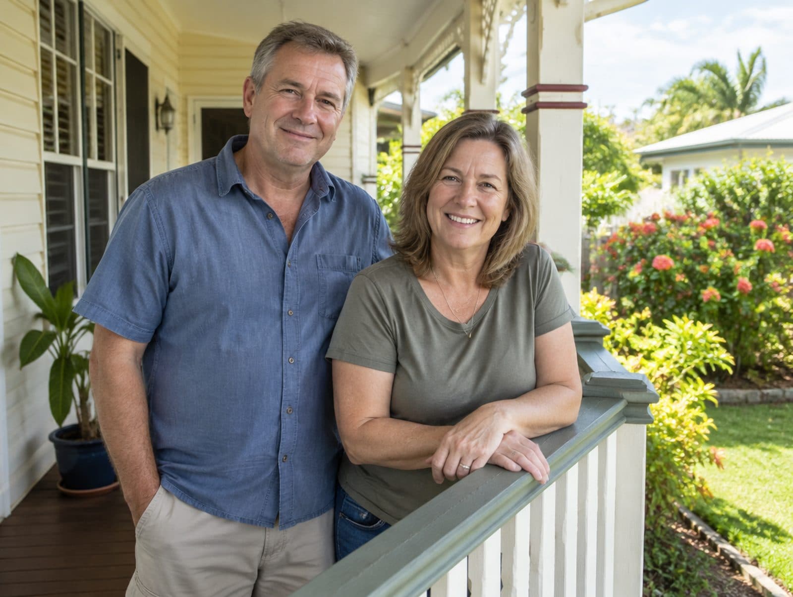 A South East Queensland couple on the verandah of their home