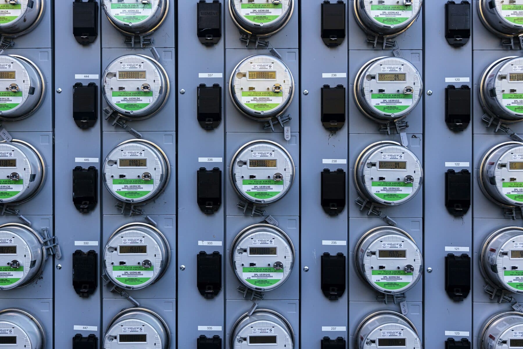 A bank of electricity meters