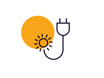 Energy output icon - solar health check - electrical plug being powered by the sun