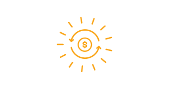Solar cost saving icon - coin inside a sun, generating energy