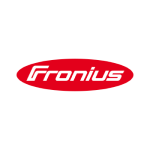 Red Fronius logo type in a long oval