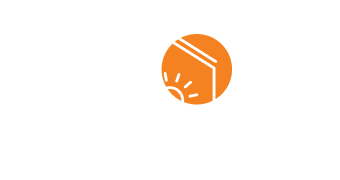 Residential solar icon - a sun, and a house with solar panels.