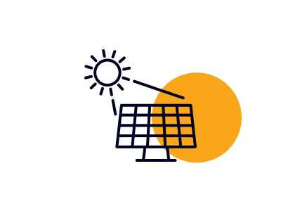 UV exposure icon - solar health check - sun rays directing down onto solar panels