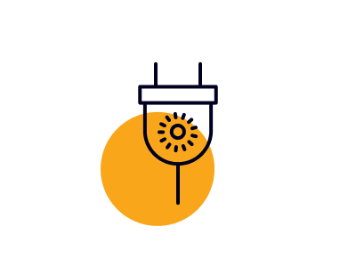 Voltage output icon - solar health check - electrical plug with a sun icon, representing the voltage in the plug coming from solar power